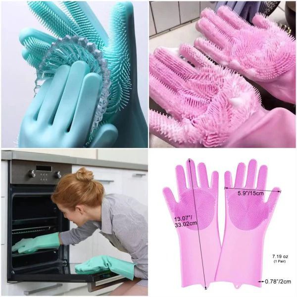 Pair Of Silicone Full Finger Washing Gloves For Home & Kitchen (random Colors)