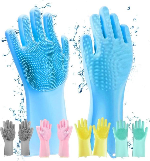 Pair Of Silicone Full Finger Washing Gloves For Home & Kitchen (random Colors)